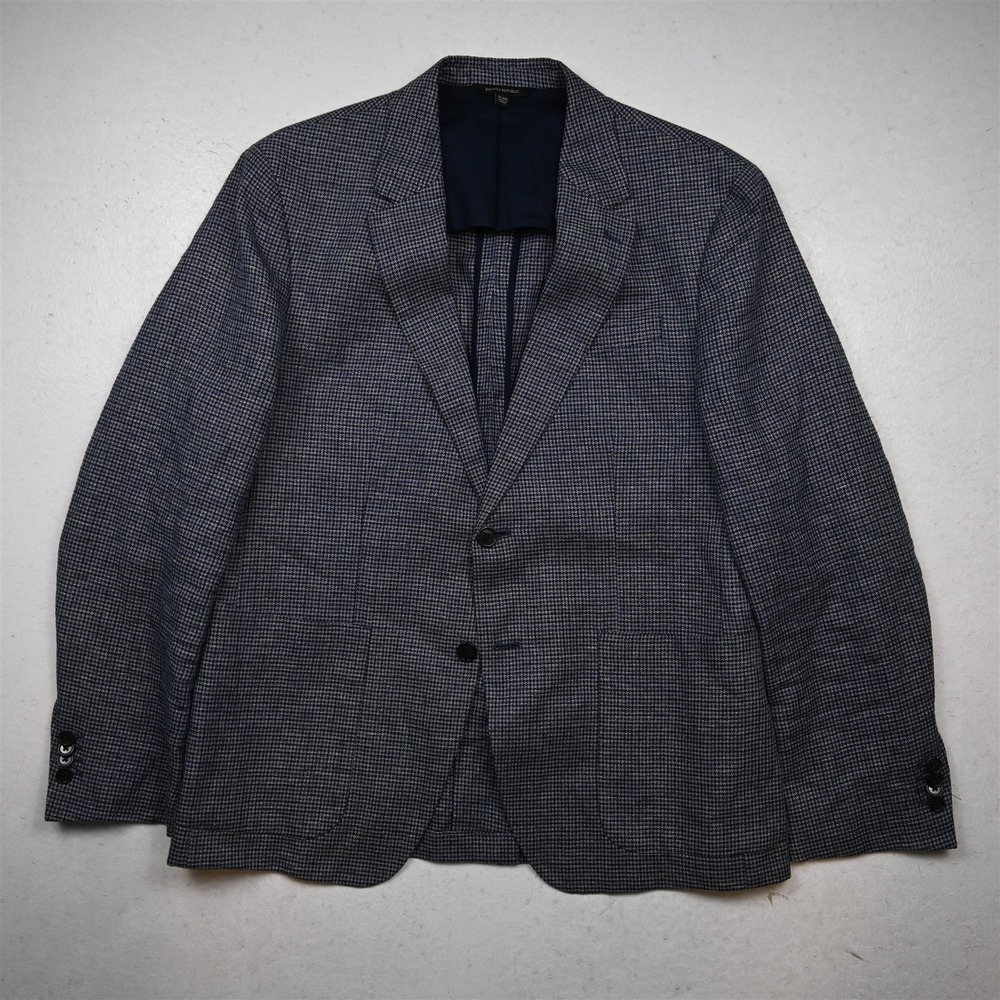 Banana Republic 44R 469497 Blue Houndstooth Linen Slim Soft Shoulder Blazer